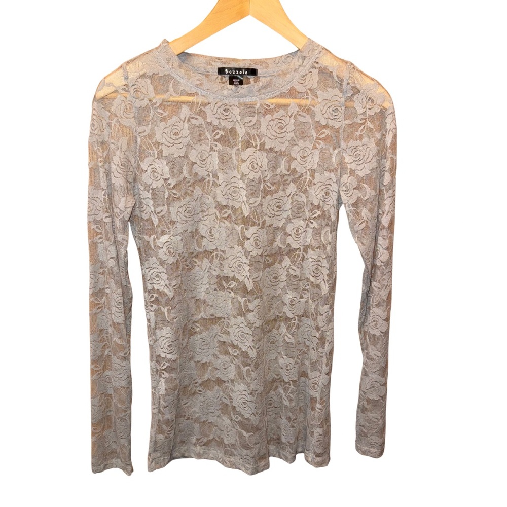 3️⃣Bozzolo Light Grey Lace Long Sleeve Blouse